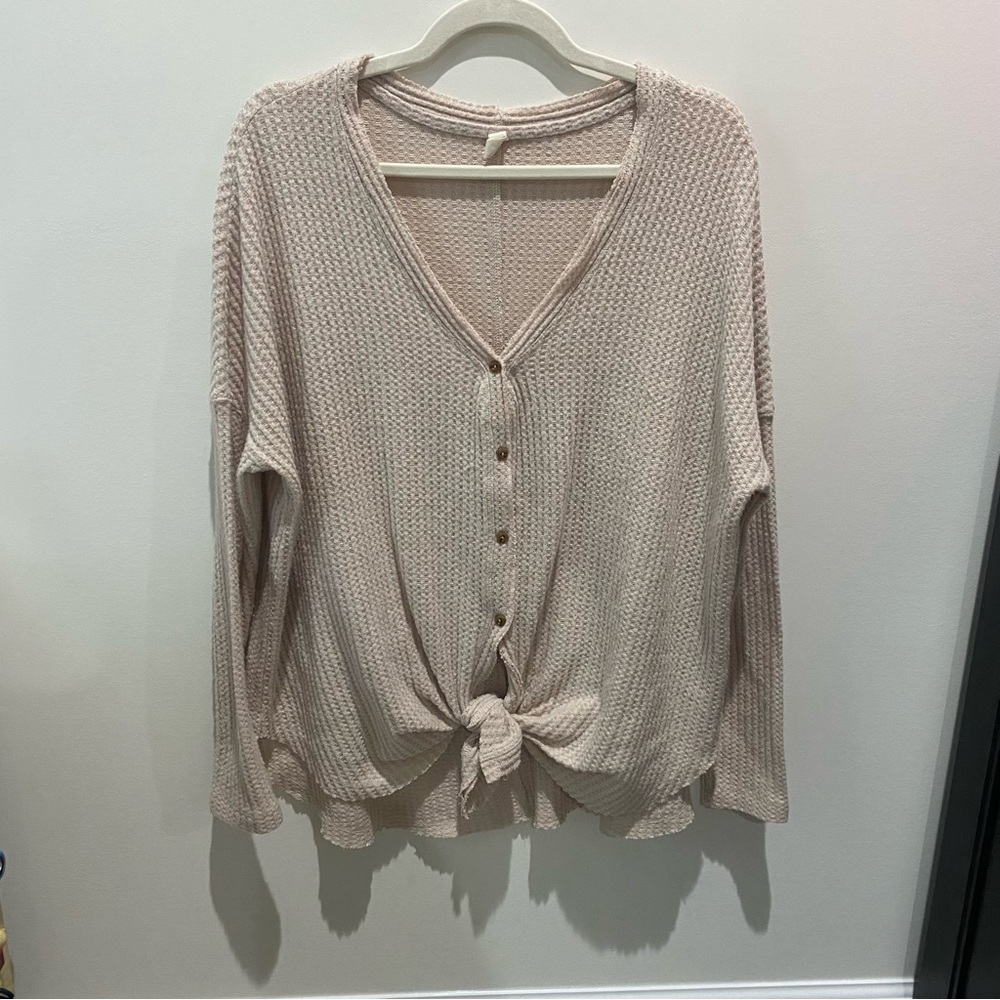 Waffle knit button up